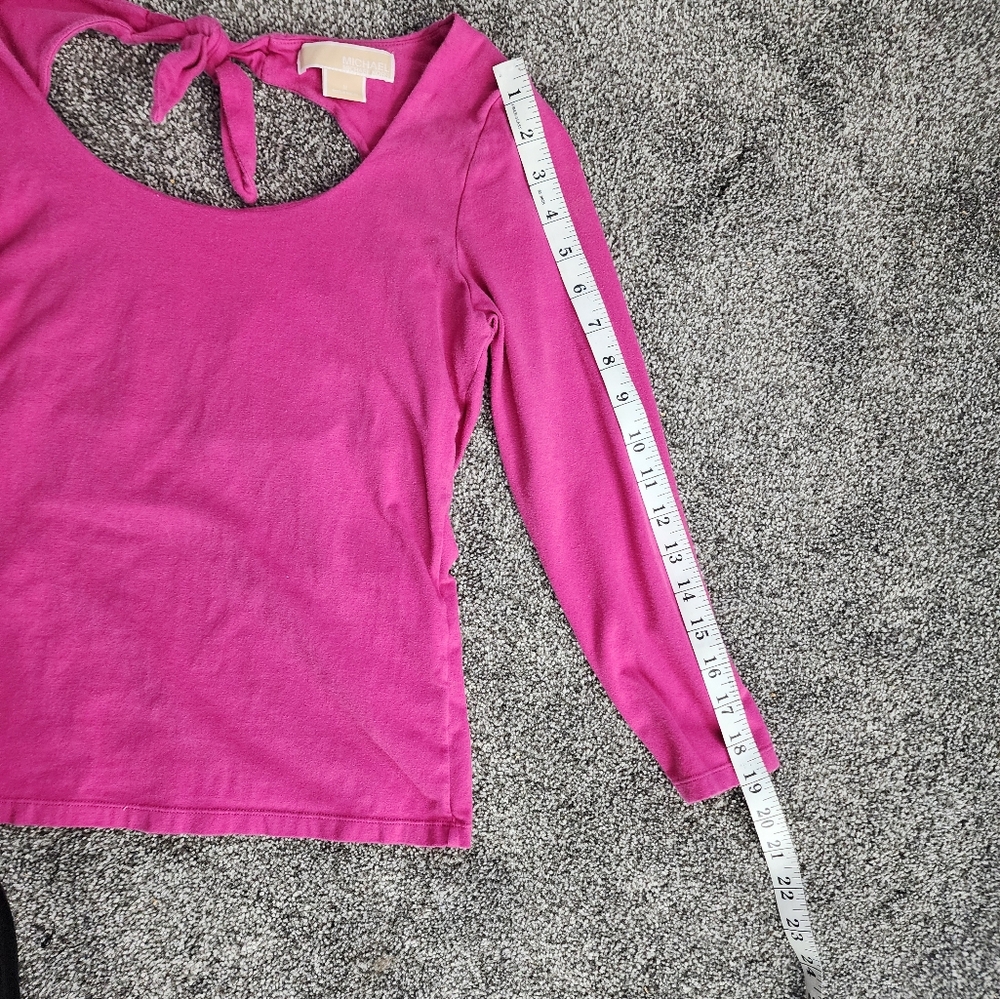 Michael Michael Kors Medium Pink Bow Open Back Spring Longsleeve Blouse - Picture 8 of 9